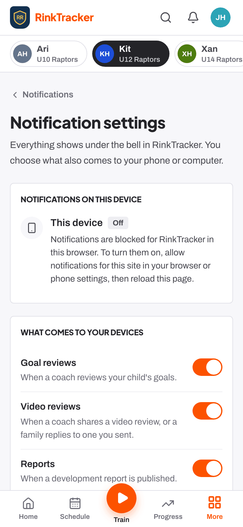 Notification settings: what comes to this phone, category by category.